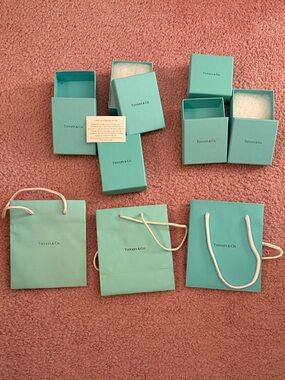 Lot of Tiffany & Co. Robin's Egg Blue Jewelry Boxes and Gift Bags